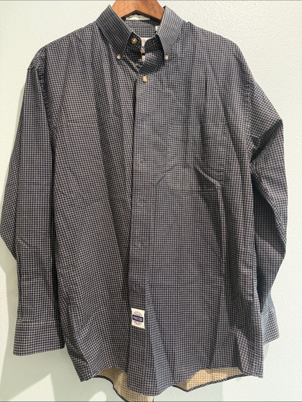 Savane Men's Button-Down Small Check Gingham Shirt Crisp Quality No Wrinkle M